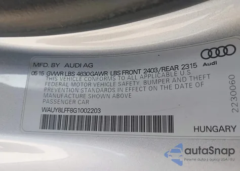 2016 Audi A3 2.0T Premium из США, поврежденный, VIN WAUY8LFF8G1002203